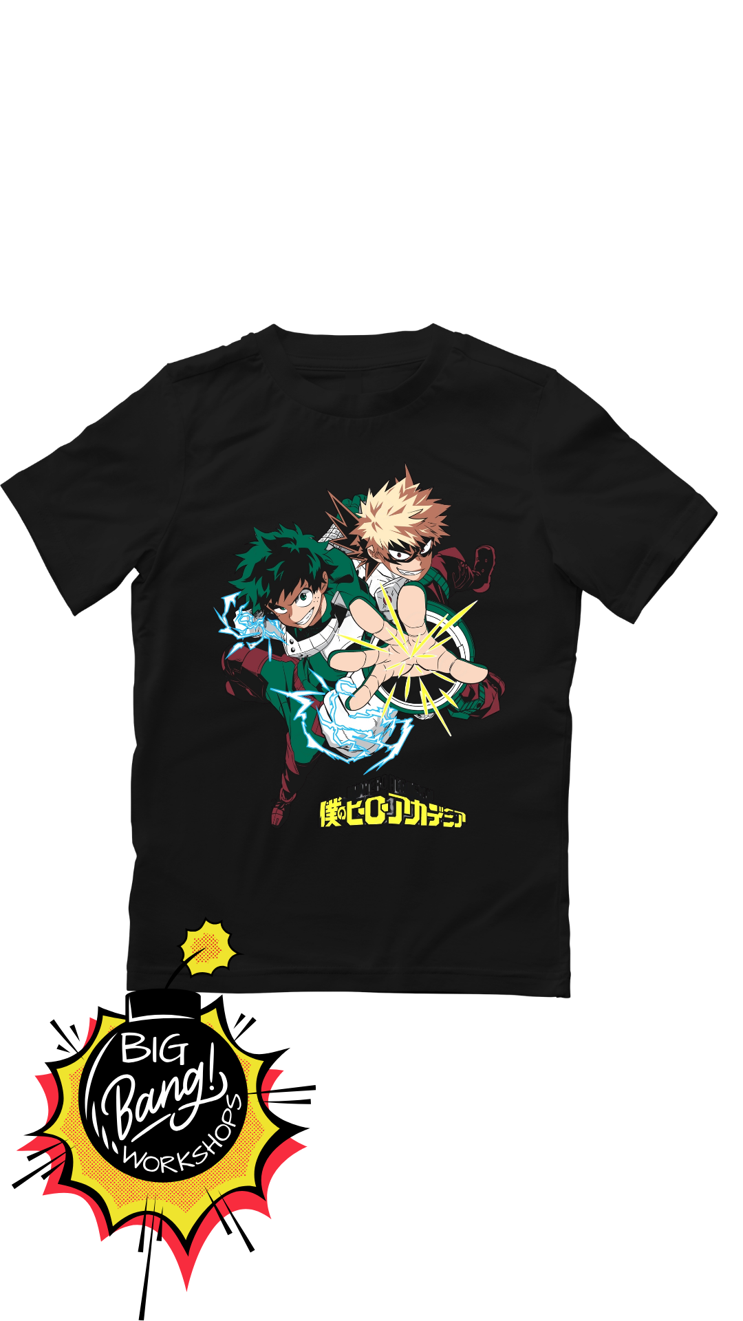 Playera negra con diseño de personaje anime - Big Bang Workshops