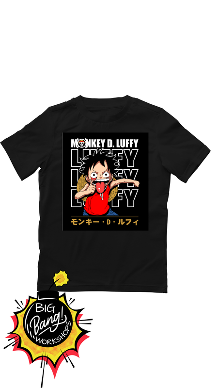 OP | Luffy - Chibi Monkey D Luffy Lengua Fuera Texto Japones