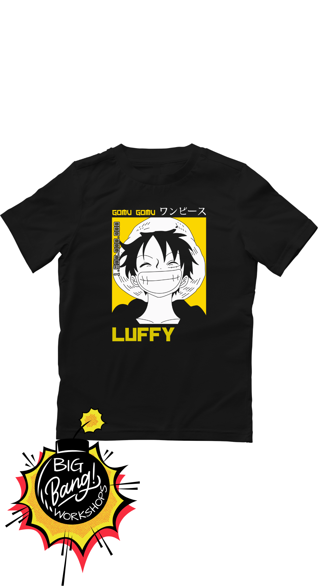 OP | Luffy - Sonrisa Gomu Gomu Fondo Amarillo Kanji