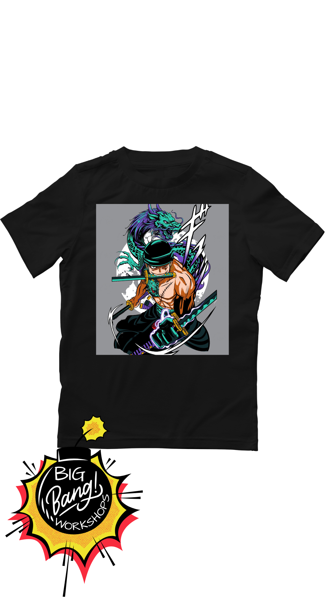 One Piece | Zoro Espadas - Dragon Teal Gris Fondo