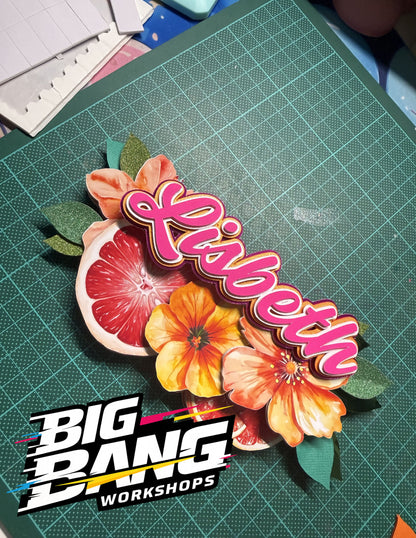 Topper personalizado tarjeta 'Lilibeth' con elementos florales - Big Bang Workshops