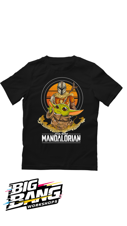 The Mandalorian Mando and Grogu Sunset Duo black t-shirt - Big Bang Workshops