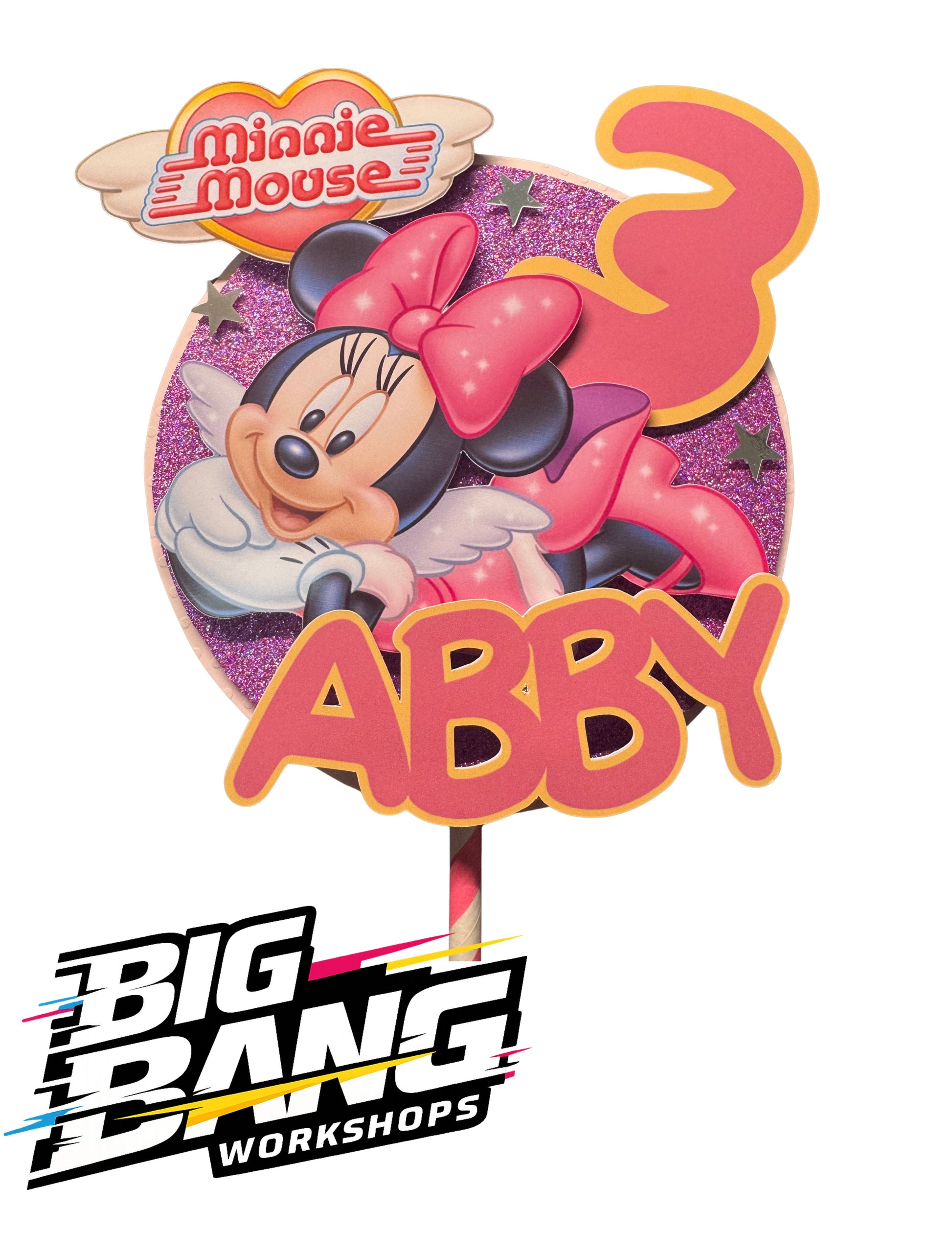 Topper personalizado Minnie Mouse con nombre 'Abby' - Big Bang Workshops