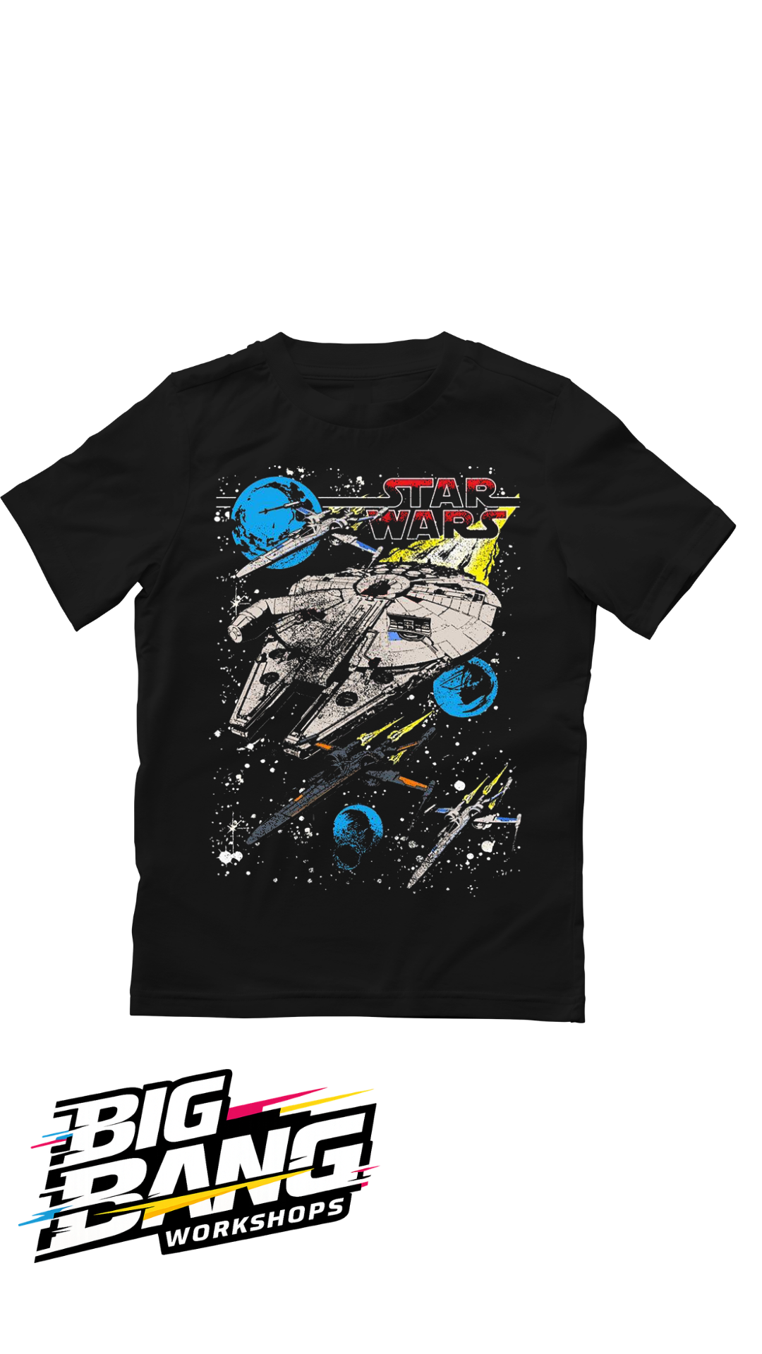 Star Wars Millennium Falcon Space Battle black t-shirt - Big Bang Workshops