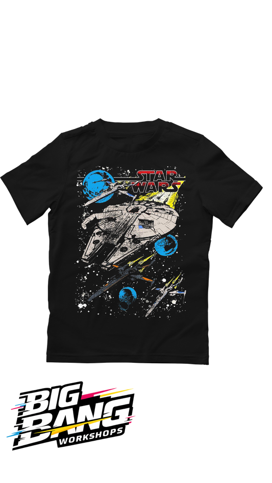 Star Wars Millennium Falcon Space Battle black t-shirt - Big Bang Workshops