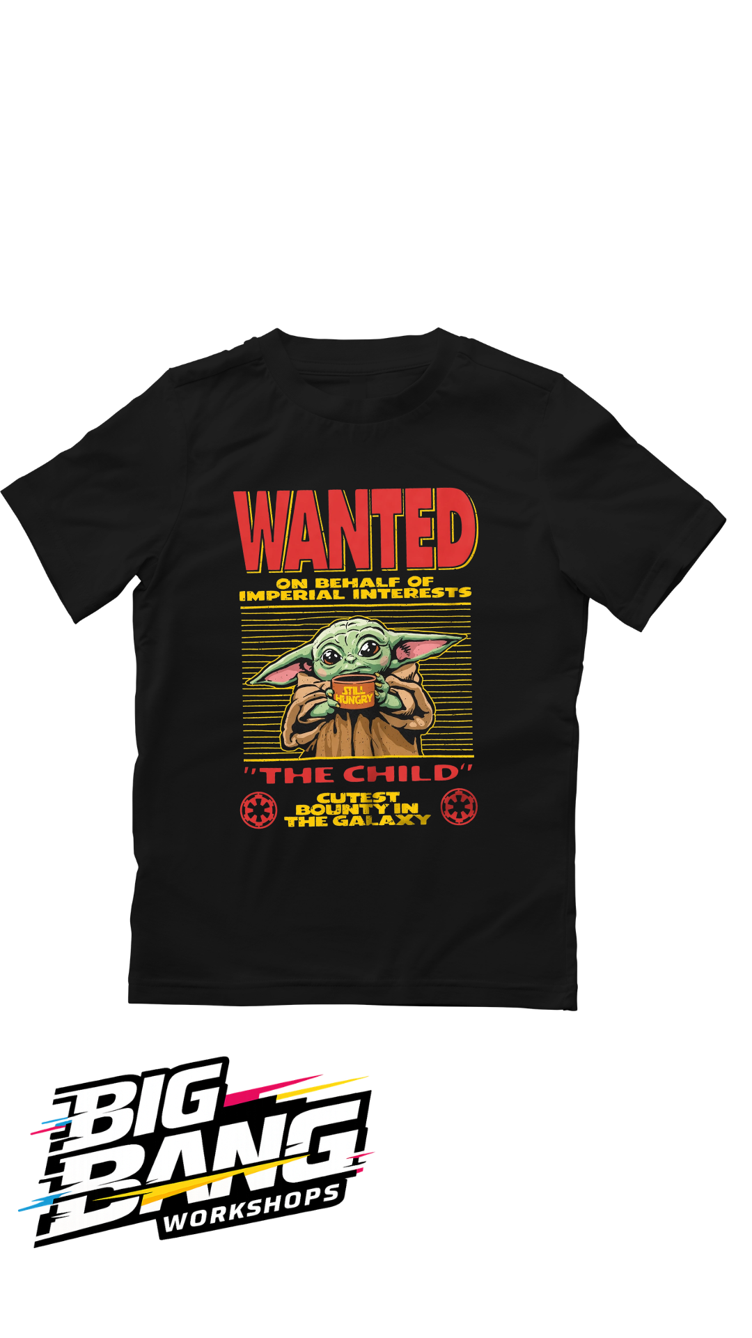 The Mandalorian Grogu Wanted The Child black t-shirt - Big Bang Workshops