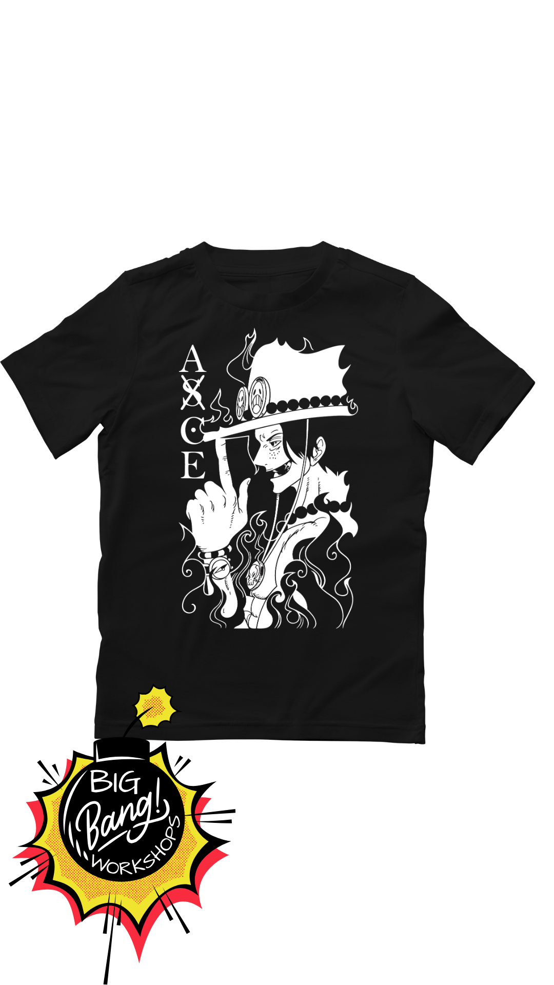 One Piece | Ace - Ax Ace Carta Naipe Blanco Negro Llamas