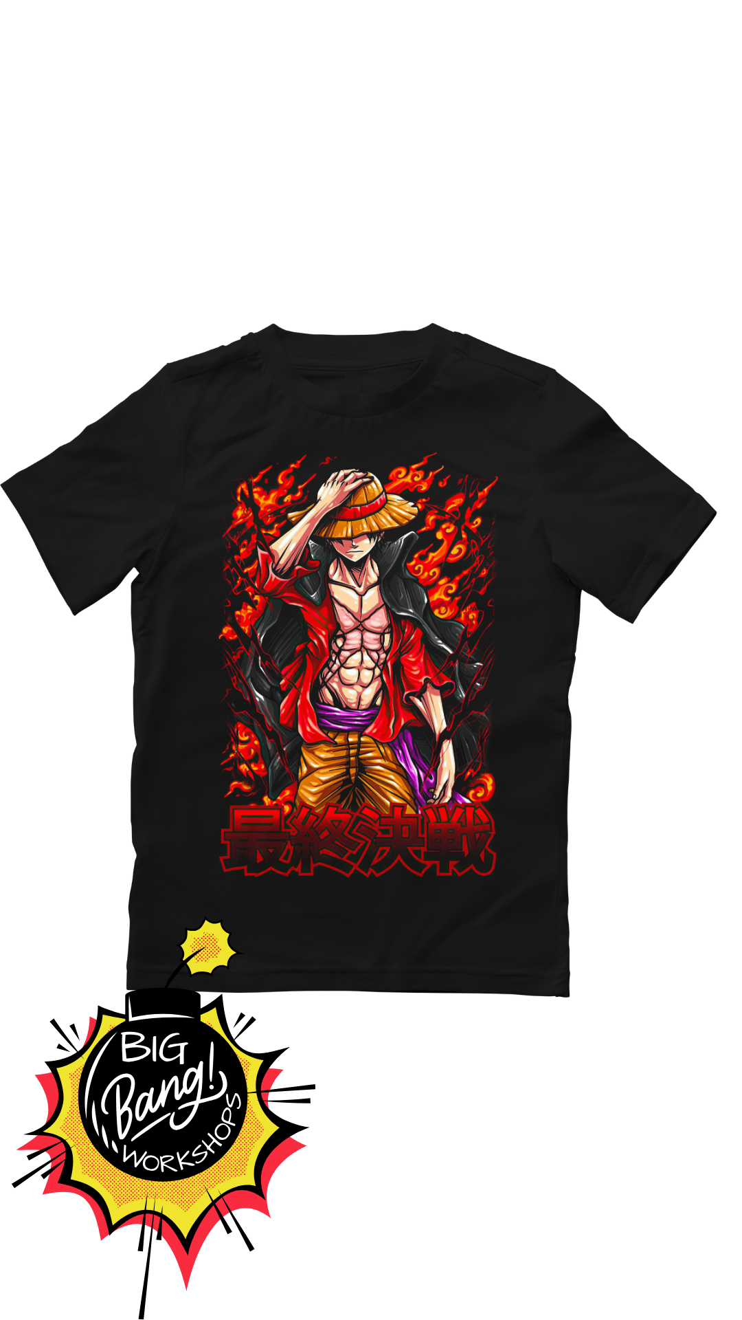 One Piece | Luffy - Llamas Rojas Doradas Pose Intensa