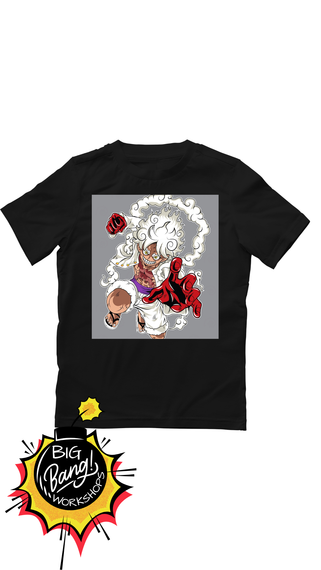One Piece | Luffy Gear5 - Nika Nube Blanca Fondo Gris