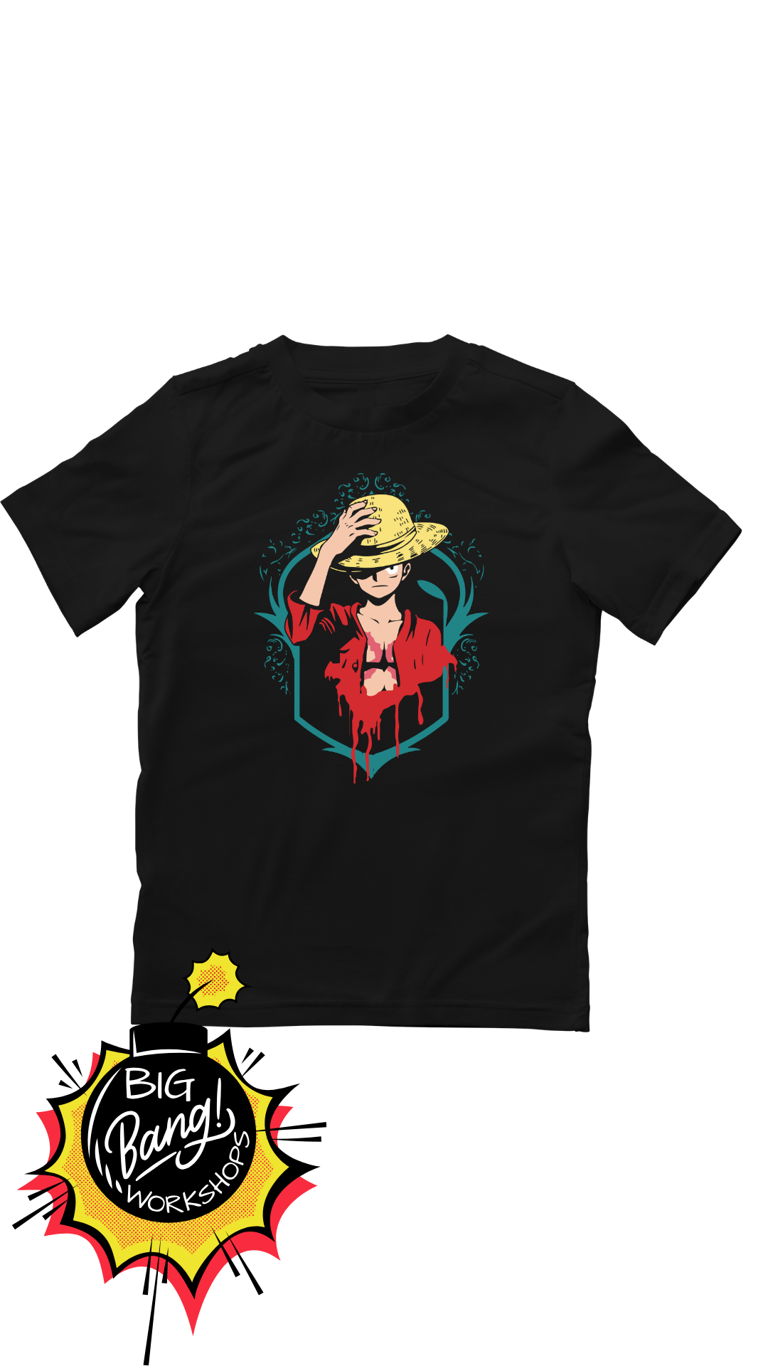 One Piece | Luffy Sombrero - Paja Fondo Teal Azul