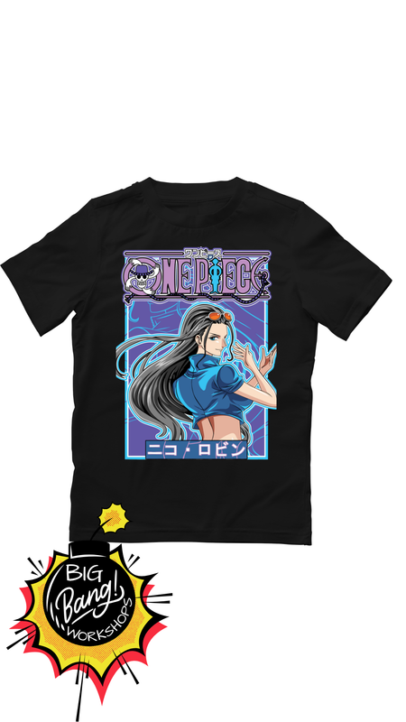 OP | Nico Robin - Outfit Azul Cabello Largo Texto Japones