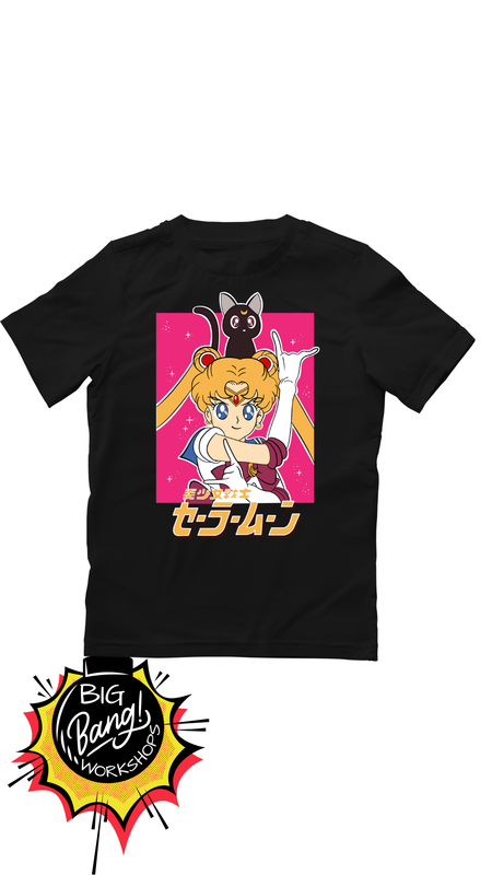 SM | Sailor Moon - Con Luna Fondo Rosa Texto Japones