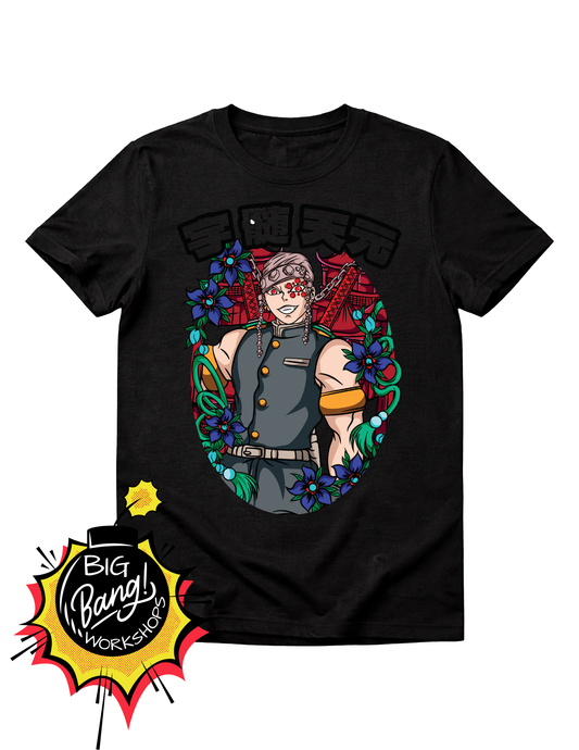 Demon Slayer | Tengen Uzui - Flores Azules Marco Oval Kanji