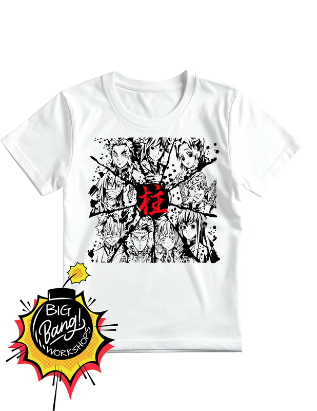 DS | Todos Hashiras - BN Playera Blanca Kanji Pilar
